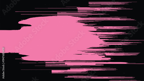 Glitch art pink distorted digital error effect on black background
