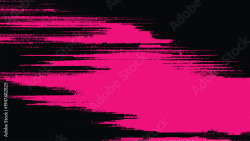 Digital pink and black glitch art design element with horizontal lines and distorted shapes