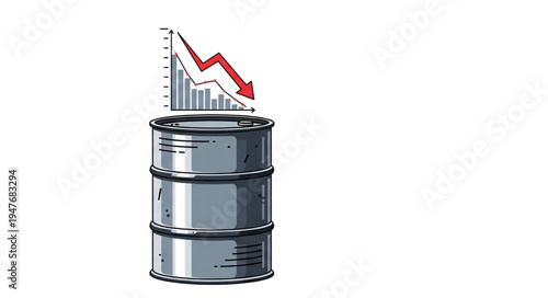 Oil Barrel with Falling Graph.