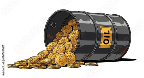 Oil Barrel with Gold Coins.
