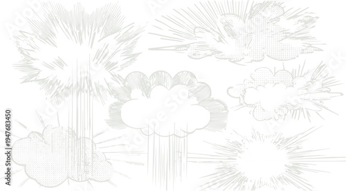 Comic book style explosion and cloud speech bubble silhouettes