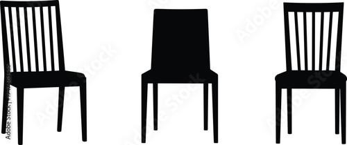 Wooden chair silhouette set with front side and perspective views isolated vector illustration for furniture design interior decor collection