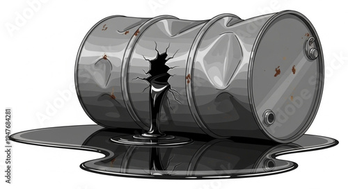 Oil Barrel Leaking Black Liquid.