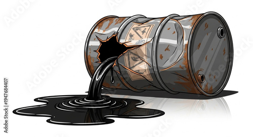 Oil Barrel Leaking Black Liquid.