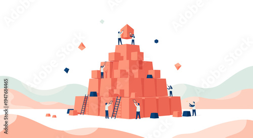 Team build big red box stack high for goal win fast plan now top joy