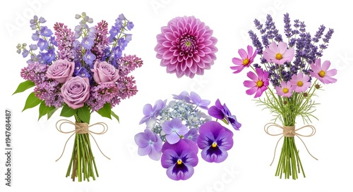 Beautiful collection of purple flower bouquets