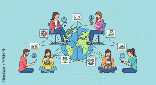 People use web net tech devices to connect world work data chat app link join