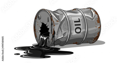 Oil Barrel Leaking Black Liquid.