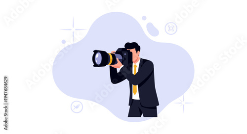 Pro man suit dslr cam pic job work art film lens shot view aim focus