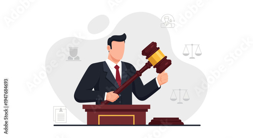 A man as a judge with a wood gavel in his hand for law and rule