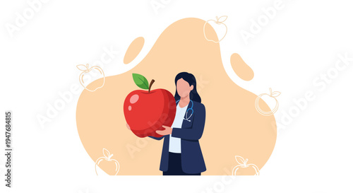 Female doctor holding apple for healthy nutrition diet medical wellness lifestyle food health care concept