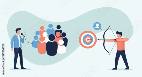 Target group reach via speak and aim for big goal fast at work now win