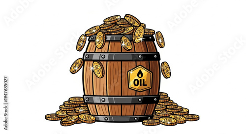 Oil Barrel with Coins Spilling.