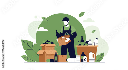 A Person Sorting Plastic Bottles Glass And Paper Into Cardboard Boxes For Environment Waste Recycling Management System Concept