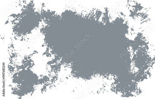 Distressed grey paint splatter texture on white background