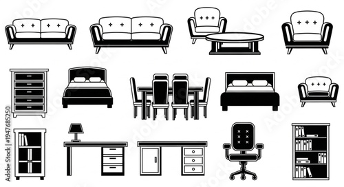 Collection of Furniture Silhouettes for Interior Design.