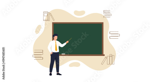A guy who is a tutor shows a work at a black board in a room