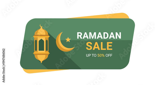 Ramadan sale advertisement with lantern crescent moon and star design