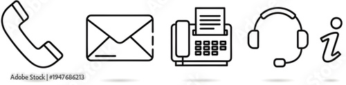 Communication technology icons set with phone, email, document, headphones, and info vector illustration flat design