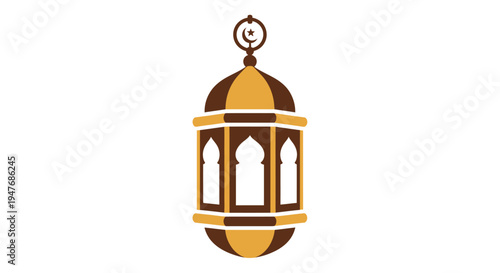 An ornate golden and brown islamic lantern illustration on a white background