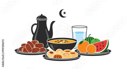 Ramadan iftar spread featuring dates fruit and traditional foods