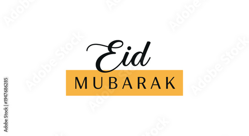 Eid mubarak greeting with elegant calligraphy and a golden rectangle