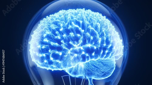 Human Brain Glowing Inside a Lightbulb AI Concept Animation