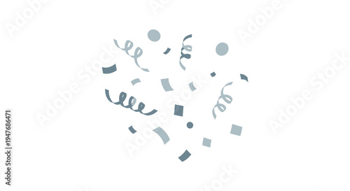 Falling confetti and streamers against a clean white background