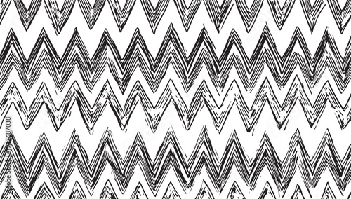 Hand drawn black and white chevron pattern with rough ink brush strokes