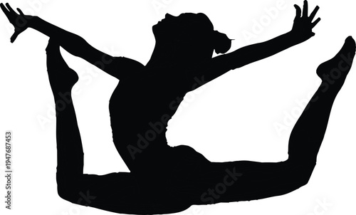 Black silhouette of a woman doing gymnastics or dance vector