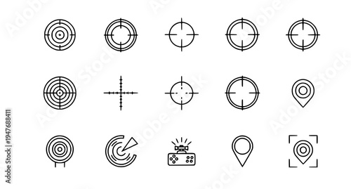 A set of minimalist vector icons depicting various targets and aiming symbols in a simple line art style