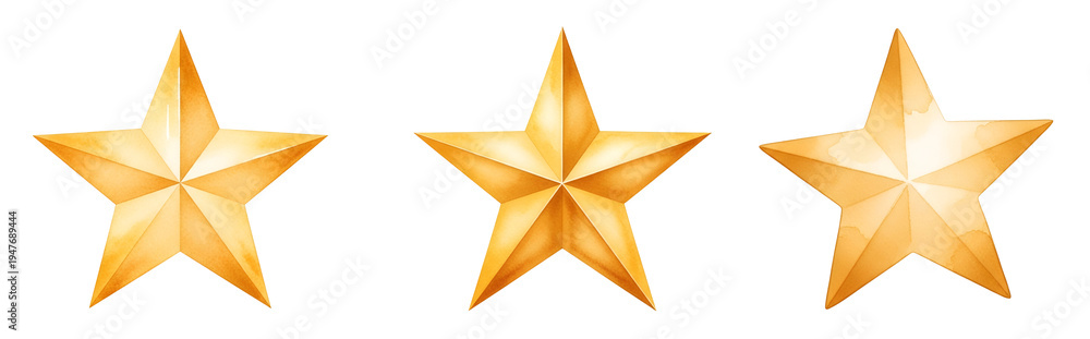 Obraz premium Three gold stars on transparent background