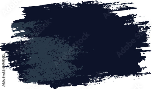 Dark navy blue grunge paint brush stroke texture on white background