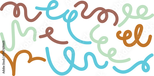 Abstract color line shapes squiggle vector graphic design wavy fun kid pattern isolated background organic doodle ribbon elements