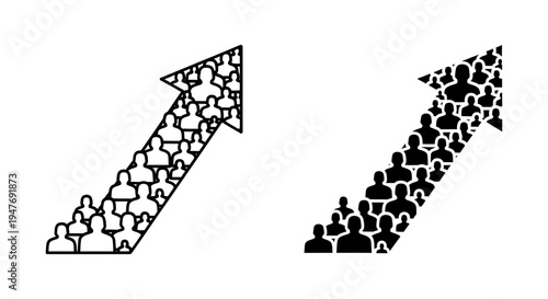 Black and white arrow icons made up of people