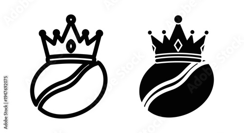 Two black and white crown icons with royal crests and decorative elements