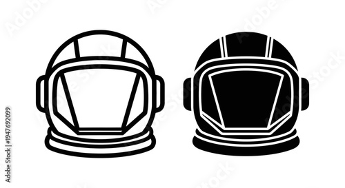 Two black and white motorcycle helmets with different designs and visors