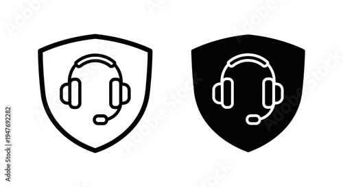 Black and white shield icons with headset and microphone