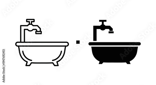Black and white bathtub icons with faucet side by side