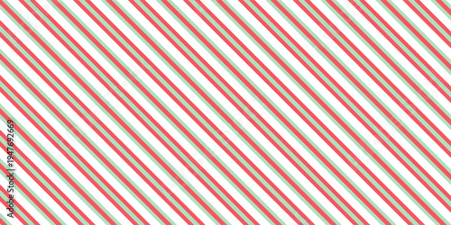Candy cane striped pattern. Seamless Christmas background. Peppermint wrapping print with diagonal lines. Cute caramel package texture. Xmas holiday geometric backdrop. Vector illustration.