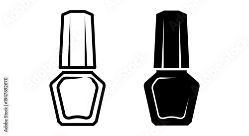 Black and white nail polish bottles in simple line art style