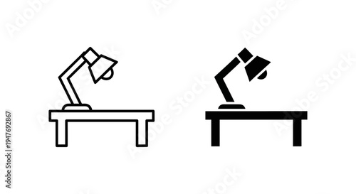 Vector illustration of desk lamps on tables in black and white