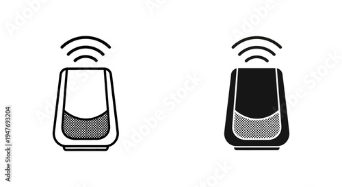 Black and white wireless device icons with signal waves on pure
