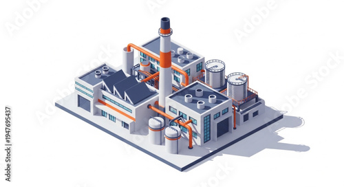 Modern Industrial Factory Building Complex Isometric View.