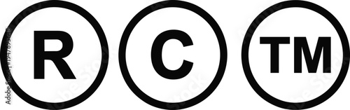 Registered Trademark Copyright and TM Symbol Icon Set Intellectual Property Protection Signs Legal Branding Marks Vector Illustration Collection