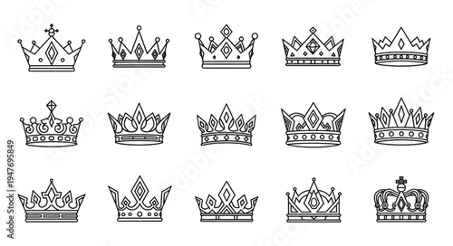 Collection of Hand Drawn Royal Crowns and Tiaras.