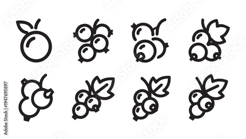Berry Icons Collection: Blackcurrant Redcurrant and Blueberry Line Art Set