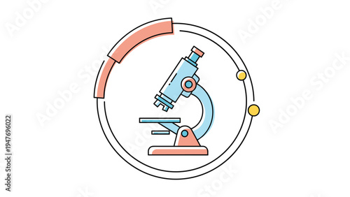 Scientific microscope icon enclosed in a circular tech border representing laboratory research and medical diagnostic developments.