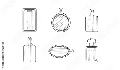 Minimal wooden cutting board icon set kitchen chopping board collection vector