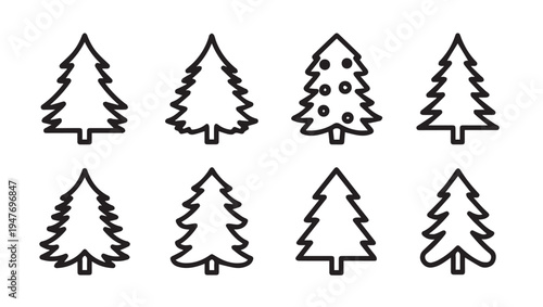 Christmas Tree Icons Set Minimalist Line Art Vector Graphics